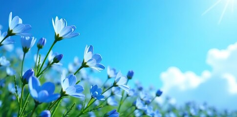 Blue flowers in full bloom against a vibrant blue sky backdrop, blue,  sky