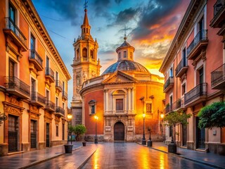 Fototapeta premium Valencia Basilica Street View: Majestic Spanish Architecture Portrait