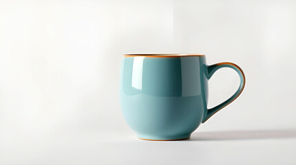 A serene pale blue mug, perfect for a quiet morning, boasts a gentle curve and a warm gold rim against a bright white backdrop.