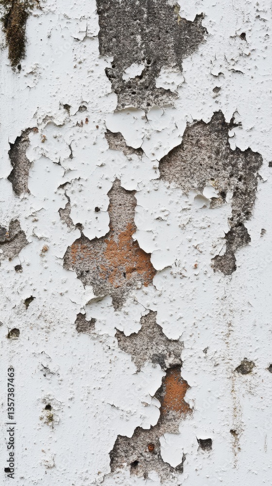 Poster weathered wall with peeling white paint revealing raw concrete texture creating an abstract backgrou