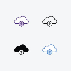 Data Upload icons set Line and Glyph black vector icon