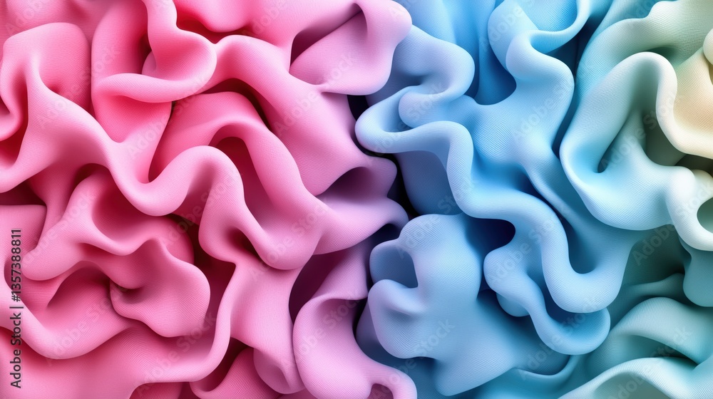 Aufkleber abstract close-up of soft undulating pastel material in pink and light blue, resembling crumpled fab