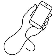Smartphone Holding Line Art Drawing