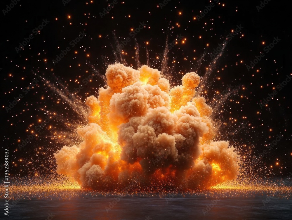 Poster dramatic explosion of fire and smoke against black backdrop creating a dynamic and intense visual sp