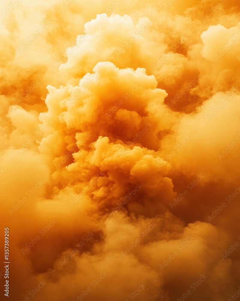 Poster dramatic cloudscape of golden orange smoke creating an abstract and ethereal atmosphere with a warm 