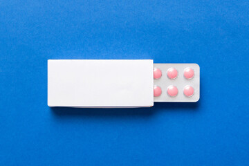 Blank White Product Package Box Mock-up. Open blank medicine drug box with blister top view