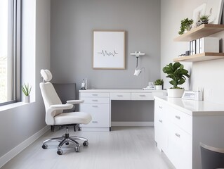 A clean, modern doctor s office with carpal tunnel treatment equipment on display