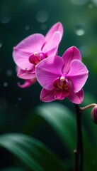 Fototapeta premium Close-up of a stunning orchid flower in full bloom during the rainy season, garden, orchid