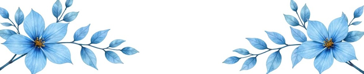 Fototapeta premium Blue watercolor flowers and leaves on white background for decorative designs, posters, elegant