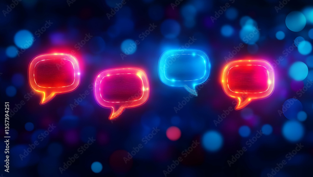 Poster a vibrant digital image featuring colorful chat bubbles representing communication and conversation 