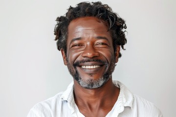 Fototapeta premium Portrait of a happy afro-american man in his 40s smiling at the camera on plain white digital canvas