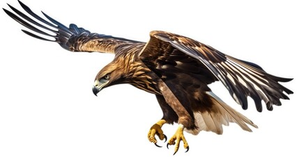 Obraz premium Golden Eagle in Flight Isolated on White Background – Majestic Soaring Bird of Prey