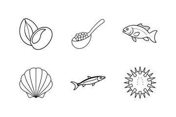set of Seafood Line Art silhouette