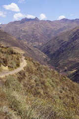 Hiking the Hidden Inca trail in the beautiful and dramatic Andes Mountains of Peru