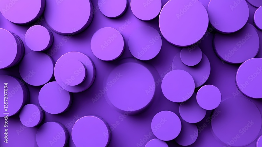 Poster abstract background with matte purple cylinders overlapping in varying sizes, creating a striking th
