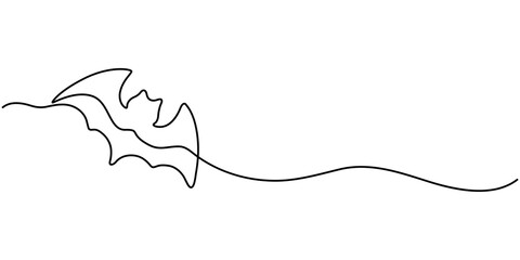 Obraz premium Continuous one line drawing of bat. Single line drawing illustration of bat. Bat symbol of luck. Concept vector art. Doodle line illustration. 