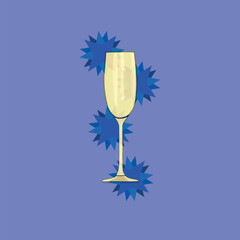 champagne glass on a blue background with stars