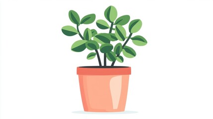 A vibrant green indoor plant with lush leaves sits in a simple orange pot against a clean white background, adding a touch of nature and warmth to any space.