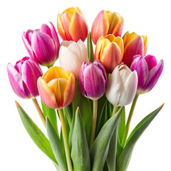 Fototapeta premium A vibrant bouquet of multicolored tulips with a variety of colors and shades