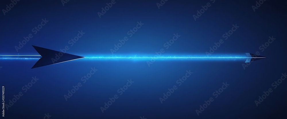 Poster abstract blue arrow glowing with lighting and line grid on blue background technology hi-tech concep