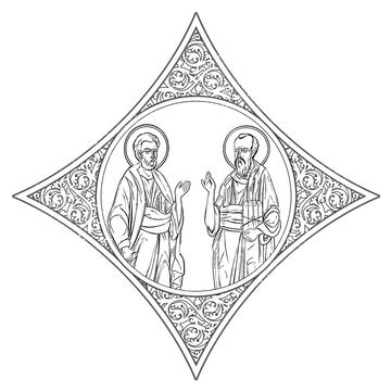 two saints talking in ornate frame clip art preview