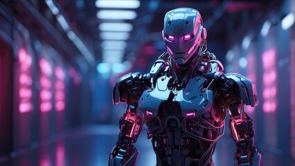 Naklejka premium A futuristic robotic figure with a digital