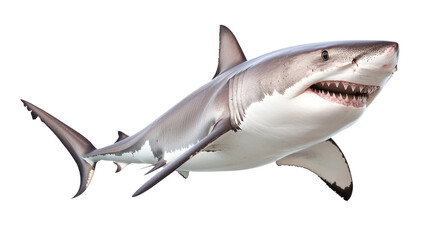 Obraz premium Realistic depiction of a great white shark swimming in clear blue ocean waters