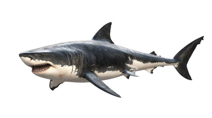 Fototapeta premium Realistic depiction of a great white shark swimming in a clear ocean environment