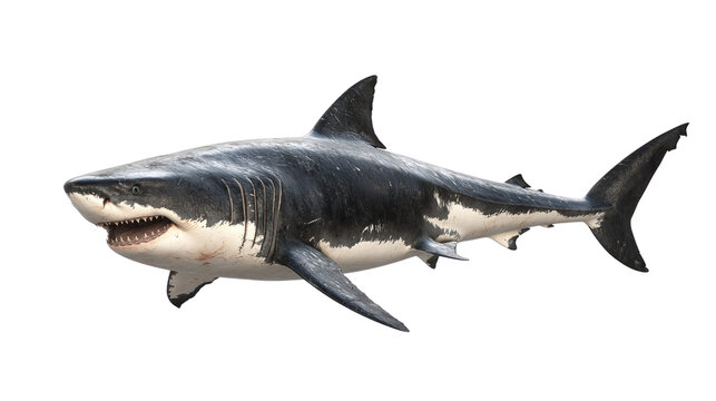 Realistic depiction of a great white shark swimming in a clear ocean environment