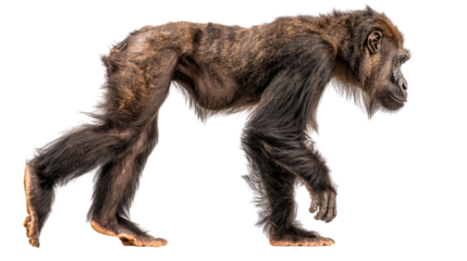 Realistic depiction of a walking gorilla on a transparent background isolated for stock photography