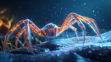 Breathtaking Spider on Frozen Surface with Long Legs and Natural Winter View