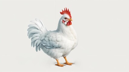 White Hen Standing Against a Light Background  