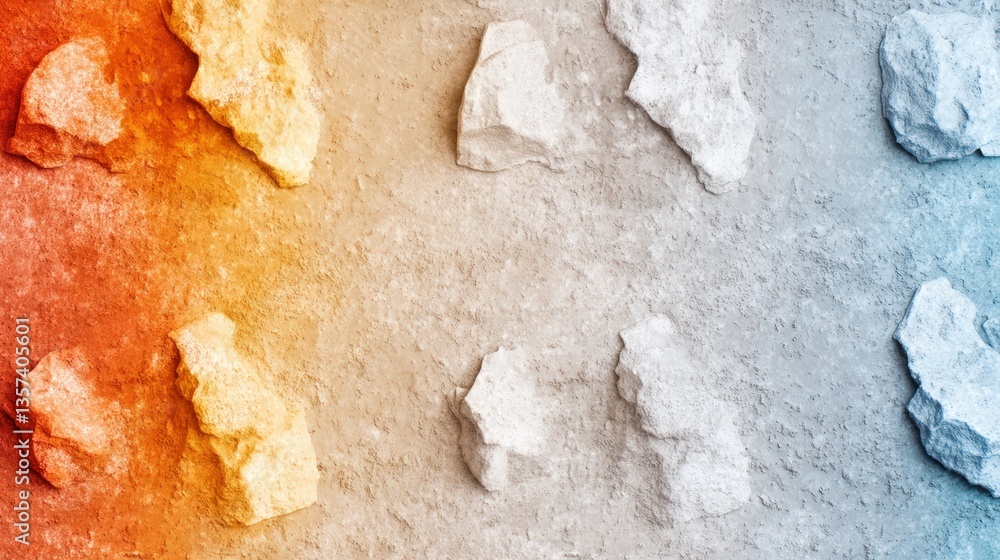 Poster abstract composition of irregular stones embedded in textured surface with a gradient transition fro