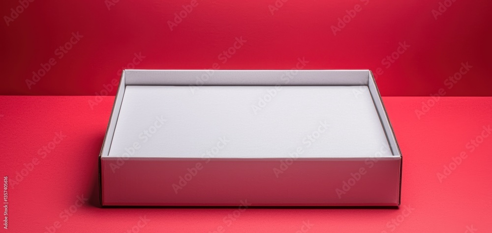 Poster a minimalist, empty white box sits on a vibrant red surface, creating a striking visual contrast and
