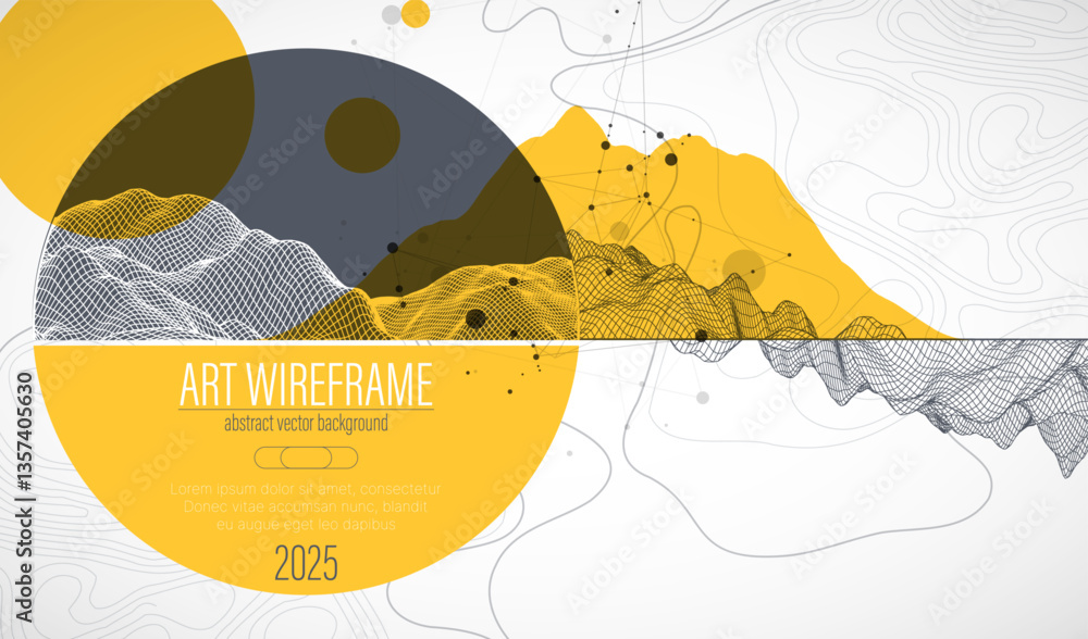 Poster abstract wireframe background. modern science or technology art elements. surface illustration insid