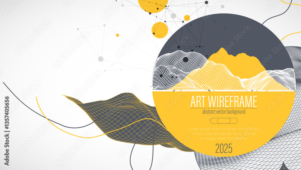 Poster abstract wireframe background. modern science or technology art elements. surface illustration insid