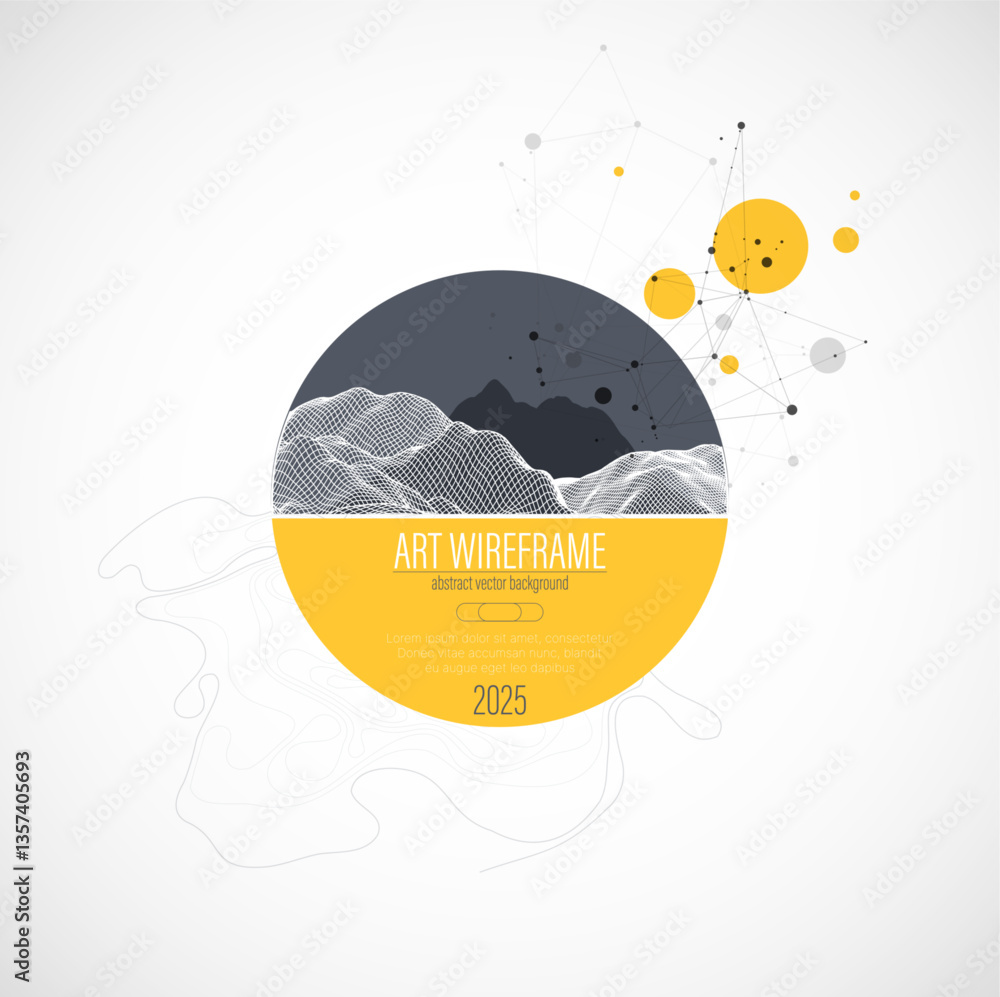 Aufkleber Abstract wireframe background. Modern science or technology art elements. Surface illustration inside circles