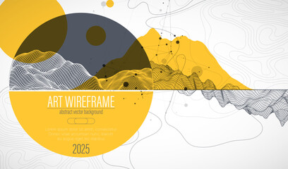Abstract wireframe background. Modern science or technology art elements. Surface illustration inside circles