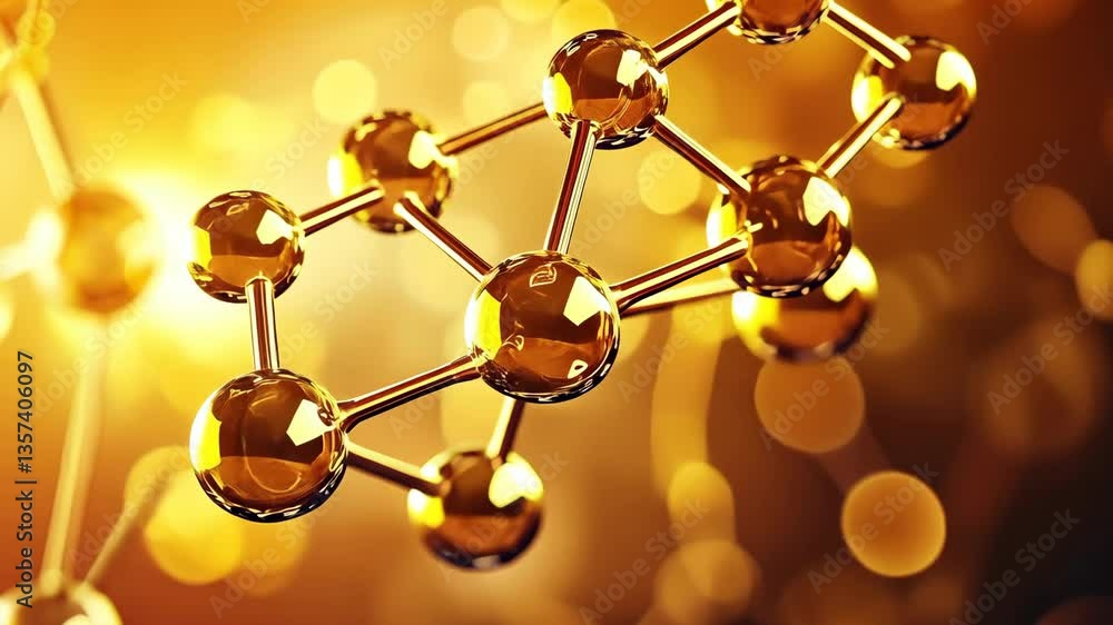 Poster stunning golden molecular structure illuminated with soft bokeh in the background showcasing scienti