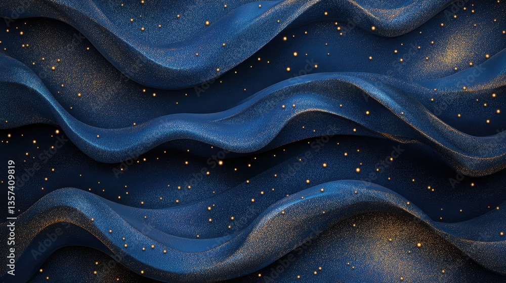 Aufkleber abstract blue wavy texture with golden particles creating a luxurious and elegant background for des