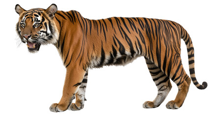 Fototapeta premium Majestic Tiger Staring Intently with Fierce Expression Against a Transparent Background