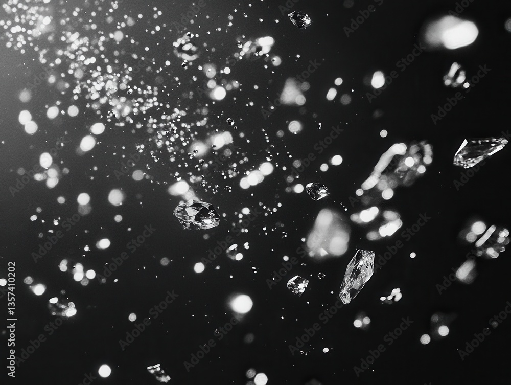 Poster abstract monochrome composition of sparkling diamonds against a dark backdrop creating a luxurious a