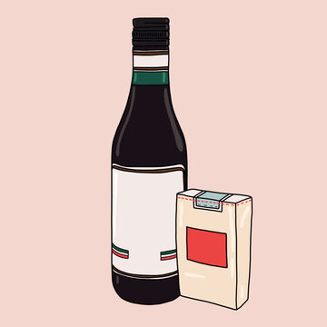 Minimalist Wine Bottle and Cigarette Pack Illustration