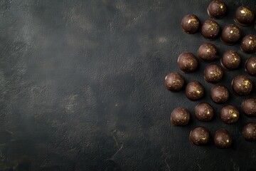 Delicious Dark Chocolate Truffles on Dark Textured Background