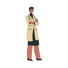 Woman Doctor and Medical Worker Stand in Uniform Vector Illustration