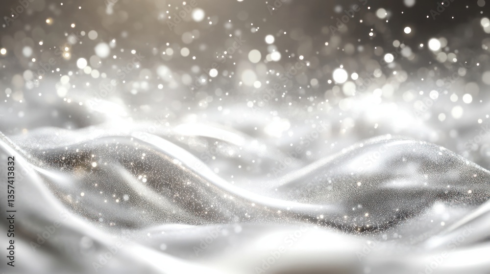 Aufkleber sparkling white and golden abstract wave background with bokeh light creating magical holiday mood