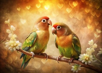 Fototapeta premium Vintage Love Birds Clipart: Romantic Retro Couple Illustration