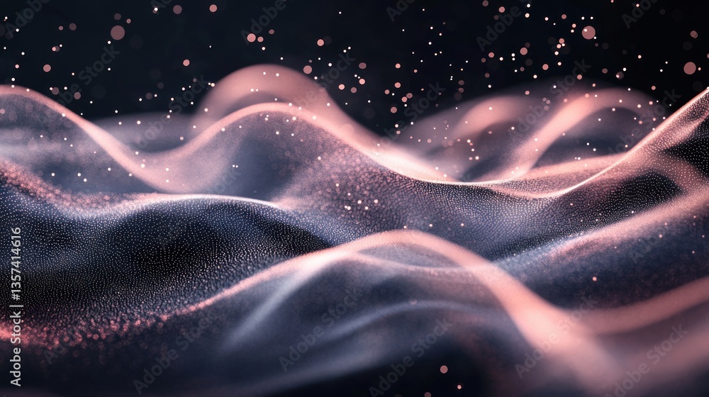 Poster elegant wavy structure with glowing particles ethereal atmosphere backdrop visual effect modern conc