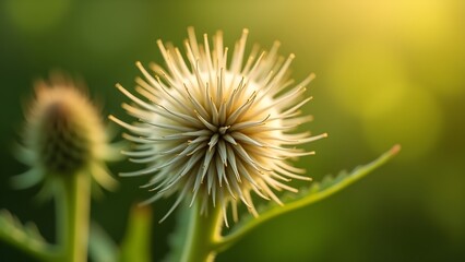Obraz premium Macro Shot of a Thistle Flower in Golden Light with Sharp Prickly Details