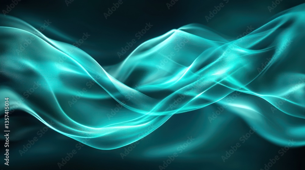 Poster abstract green waves on dark background elegant flowing shapes modern art design smooth texture arti